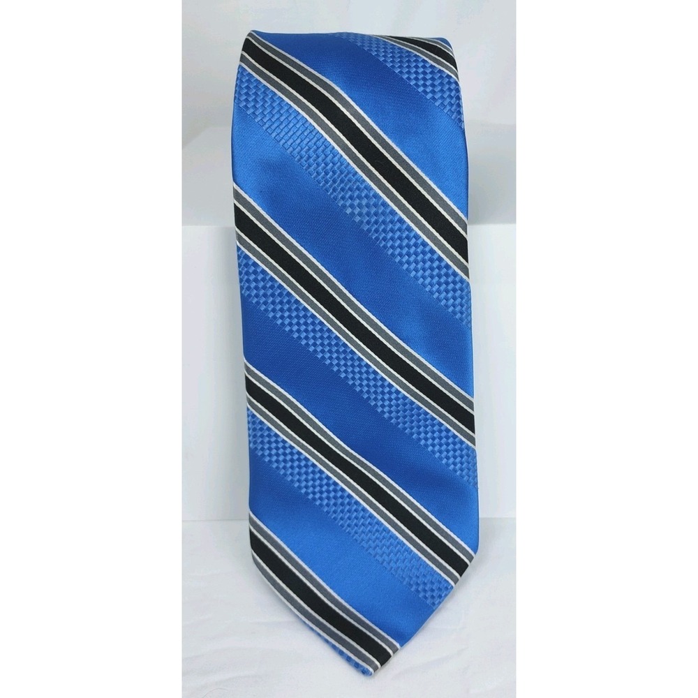 Bugatti Mens Necktie Blue Black Striped Extra Long 4"x61"